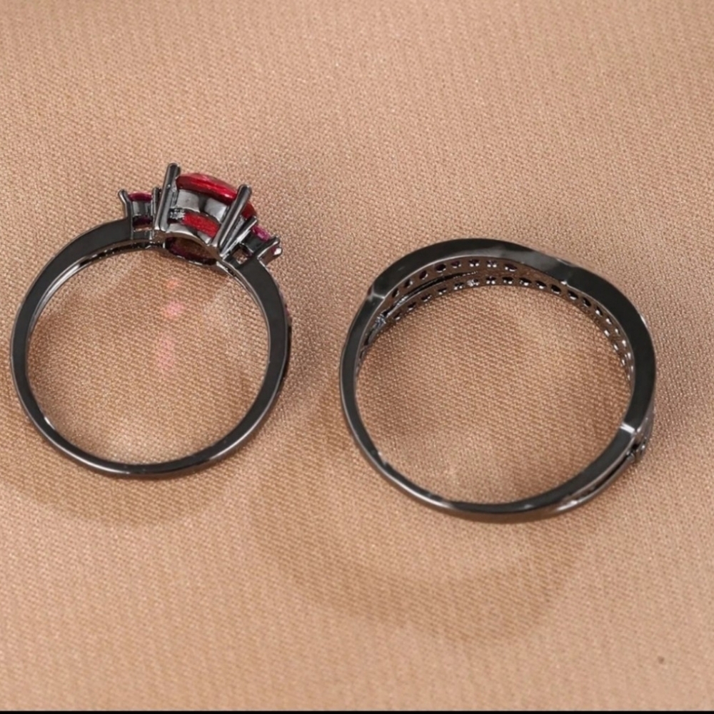 Zircon Rhinestone Couples Combination Ring - Picture 3 of 3